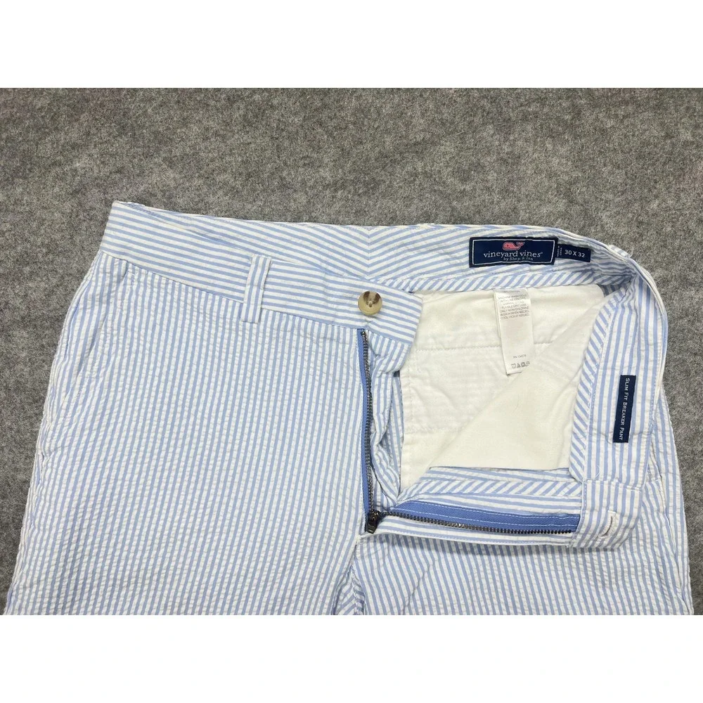 Vineyard Vines Slim Fit Breaker Pants Mens 30x32 Blue Stripe Preppy Seersucker